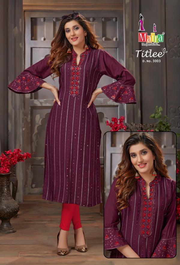 Maira Titlee 3 Beautiful Rayon Embroidery Kurti 